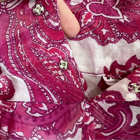 MIKOH Swimwear Pants Cover-up Silk Chiffon Pink Floral Paisley Drawstring Sz Med - Picture 4 of 12